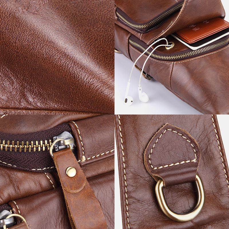 Męska Skórzana Torba Retro Business Casual Solid Color Skórzana Torba Na Ramię Torba Przez Ramię Chest Bag