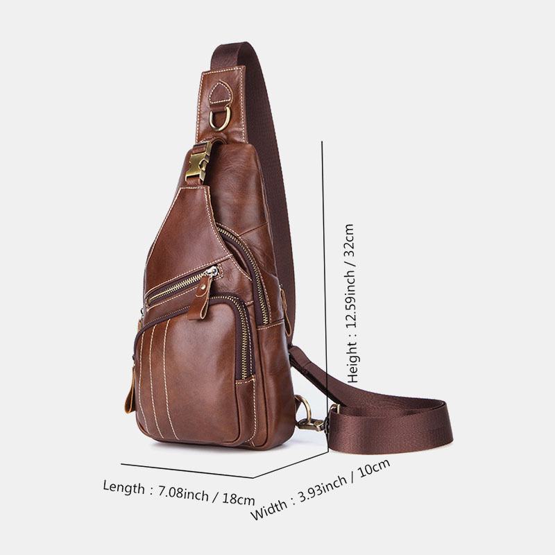 Męska Skórzana Torba Retro Business Casual Solid Color Skórzana Torba Na Ramię Torba Przez Ramię Chest Bag