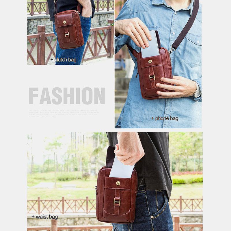 Męska Skórzana Torba Retro Moda 5.8 Cala Torba Na Telefon Multi-carry Crossbody Torba Na Talię