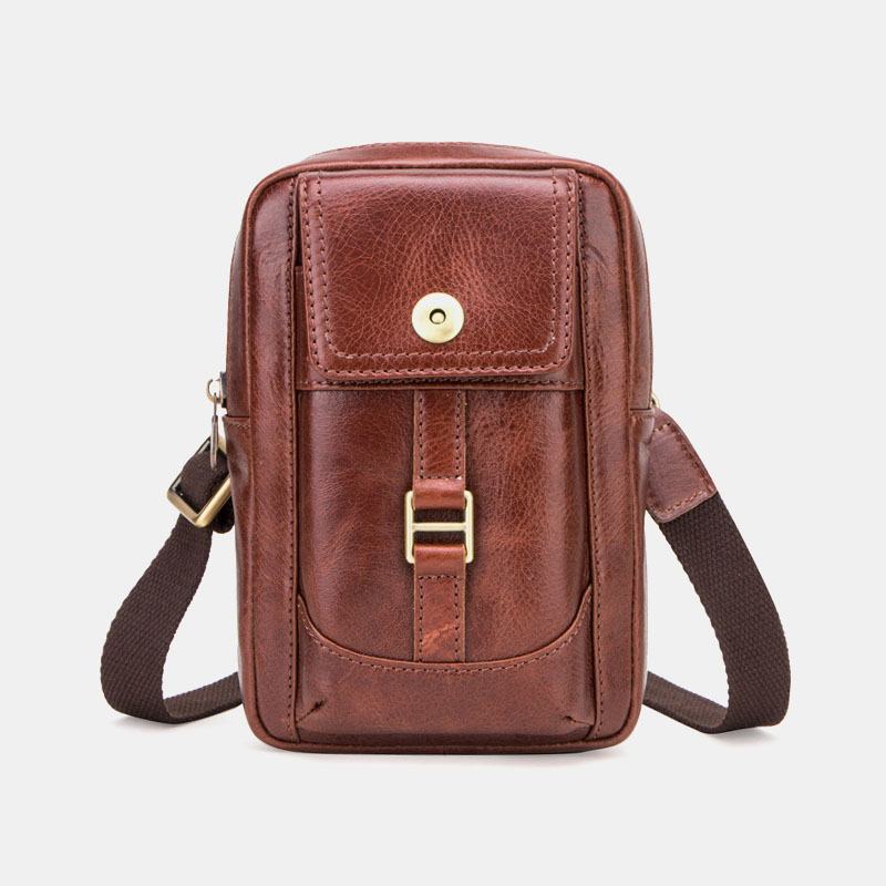 Męska Skórzana Torba Retro Moda 5.8 Cala Torba Na Telefon Multi-carry Crossbody Torba Na Talię