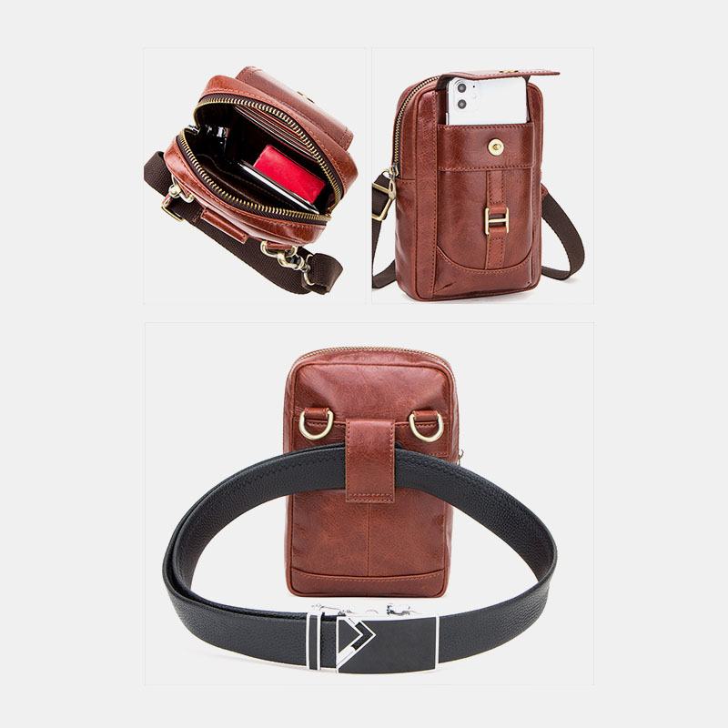 Męska Skórzana Torba Retro Moda 5.8 Cala Torba Na Telefon Multi-carry Crossbody Torba Na Talię