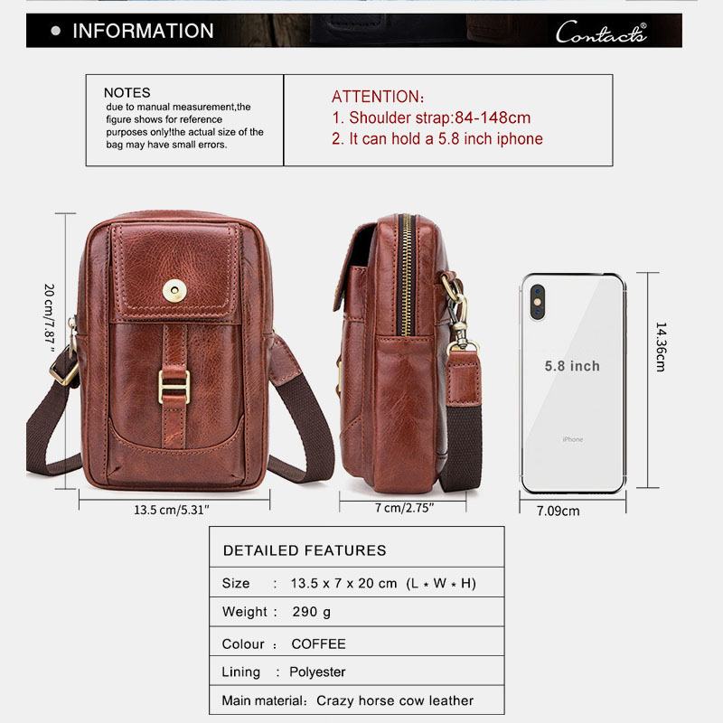 Męska Skórzana Torba Retro Moda 5.8 Cala Torba Na Telefon Multi-carry Crossbody Torba Na Talię