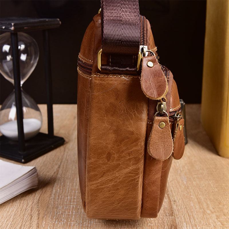 Męska Skórzana Torba Z Wieloma Kieszeniami W Stylu Vintage 6.3 Cala Torba Na Telefon Torby Crossbody Torba Na Ramię Torebka