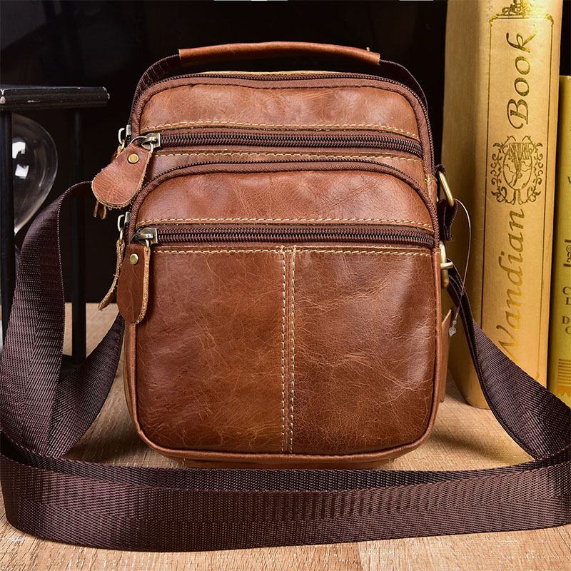 Męska Skórzana Torba Z Wieloma Kieszeniami W Stylu Vintage 6.3 Cala Torba Na Telefon Torby Crossbody Torba Na Ramię Torebka