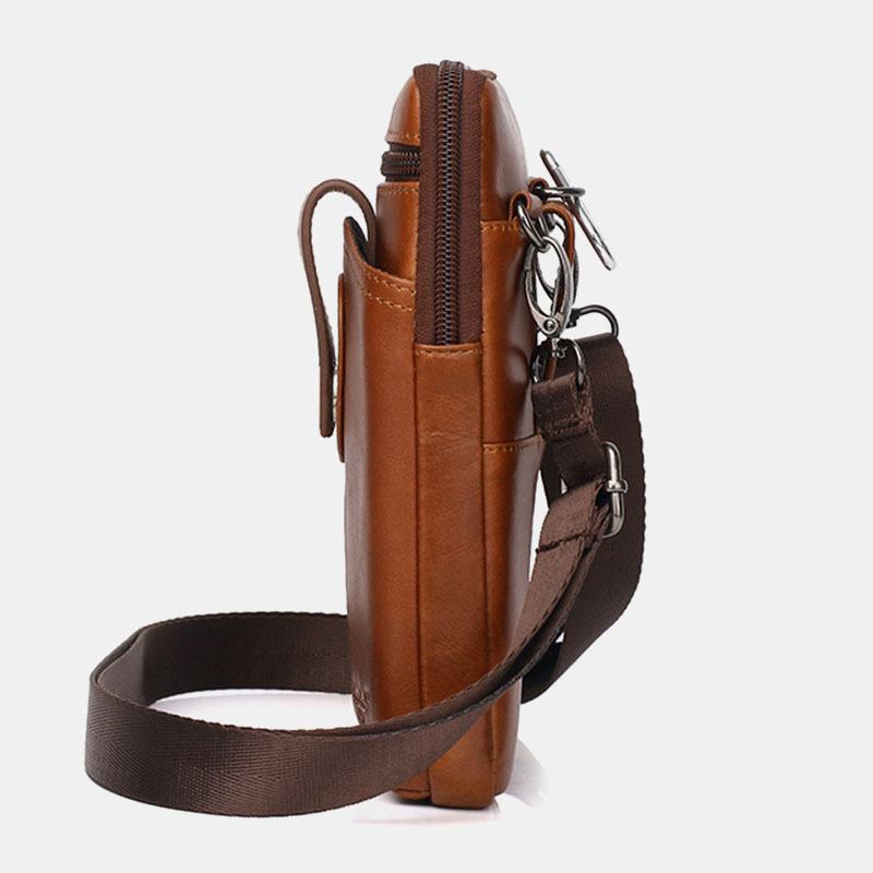 Męska Skórzana W Stylu Vintage Wielofunkcyjna 6.5-calowa Torba Na Telefon Z Zamkiem Błyskawicznym Torba Crossbody Torba Na Talię