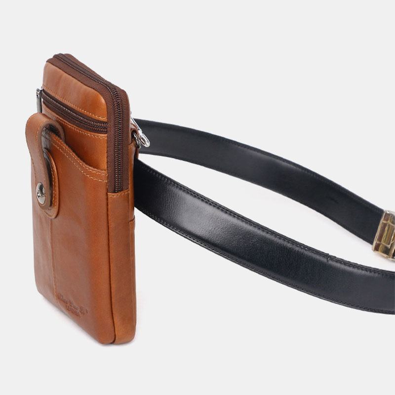 Męska Skórzana W Stylu Vintage Wielofunkcyjna 6.5-calowa Torba Na Telefon Z Zamkiem Błyskawicznym Torba Crossbody Torba Na Talię