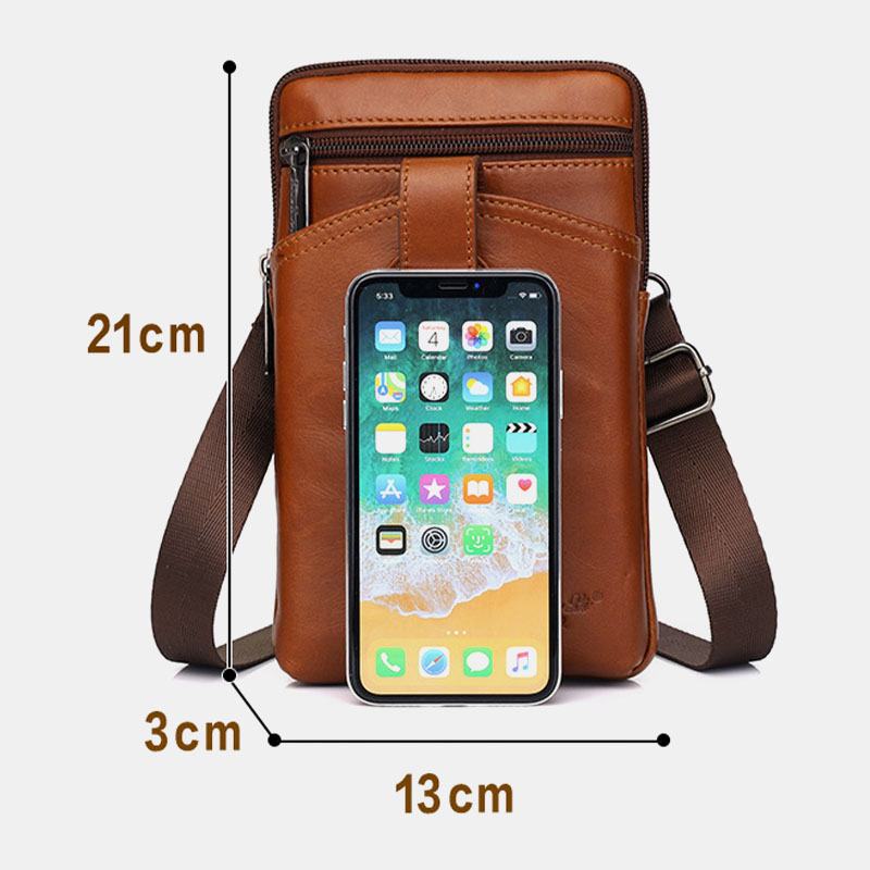 Męska Skórzana W Stylu Vintage Wielofunkcyjna 6.5-calowa Torba Na Telefon Z Zamkiem Błyskawicznym Torba Crossbody Torba Na Talię