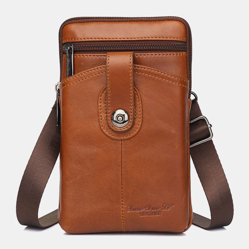 Męska Skórzana W Stylu Vintage Wielofunkcyjna 6.5-calowa Torba Na Telefon Z Zamkiem Błyskawicznym Torba Crossbody Torba Na Talię