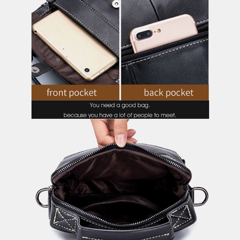 Męska Skórzana Wielo-kieszeniowa Wodoodporna Torebka W Stylu Vintage Torba Przez Ramię Torba Na Ramię