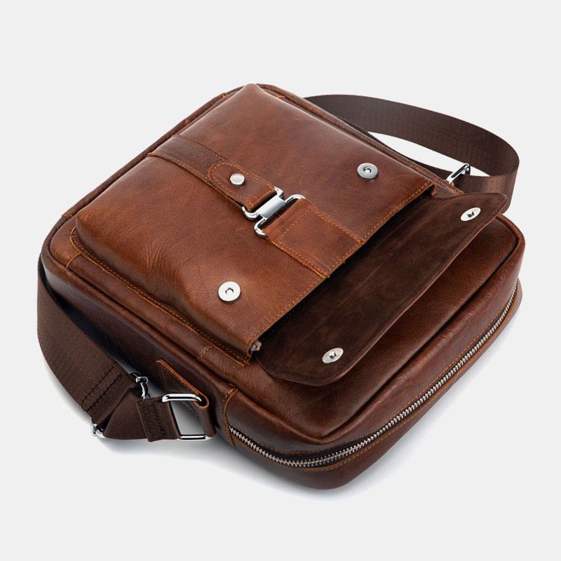 Męska Skórzana Wielofunkcyjna Antykradzieżowa Odporna Na Zużycie Torba Na Ramię W Stylu Vintage Business Crossbody