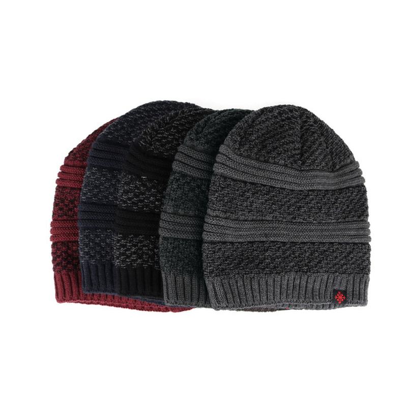 Męska Solidna Dzianinowa CZapka Skullies Beanie Oraz Aksamitne Ciepłe CZapki Outdoorowe