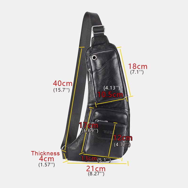 Męska Solidna Skórzana Wtyczka Słuchawek Torba Przez Ramię Torba Na Klatkę Piersiową Torba Na Ramię