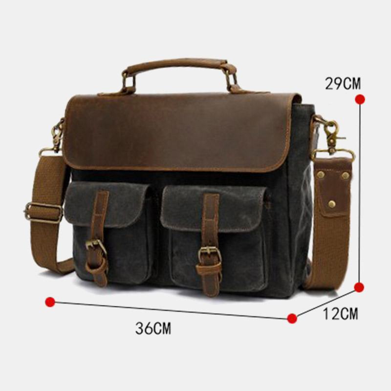 Męska Teczka W Stylu Vintage Z Wieloma Kieszeniami Odporna Na Zużycie Torba Z Prawdziwej Skóry Crossbody Torba Na Ramię