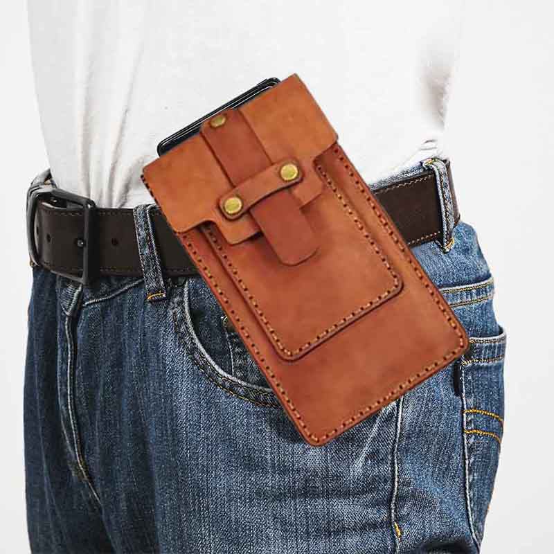 Męska Torba Retro Z Prawdziwej Skóry Edc Wielofunkcyjna Torba Na Talię Casual 6.3 Cala Torba Na Telefon Torba Na Pasek