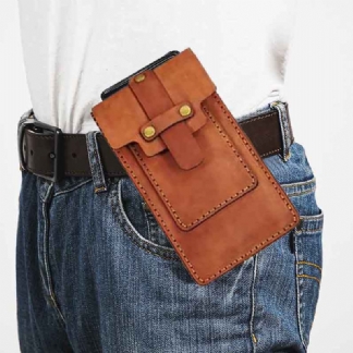 Męska Torba Retro Z Prawdziwej Skóry Edc Wielofunkcyjna Torba Na Talię Casual 6.3 Cala Torba Na Telefon Torba Na Pasek