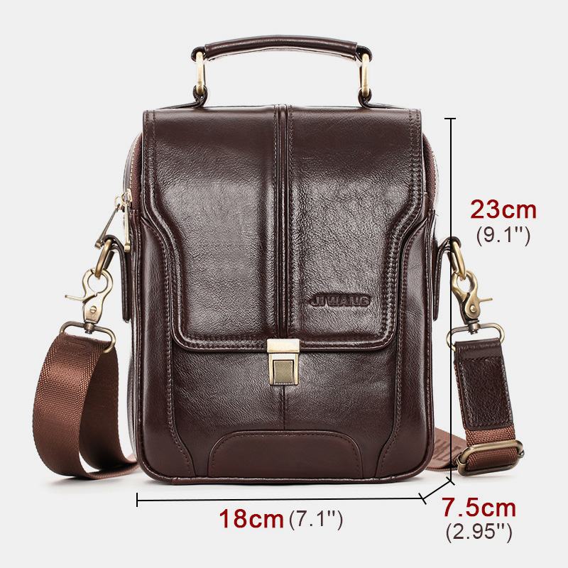 Męska Torba W Stylu Vintage Ze Skóry Wołowej Podwójna Kieszeń Na Zamek O Dużej Pojemności Torba Crossbody Outdoor Travel Wielofunkcyjna Torba Na Ramię