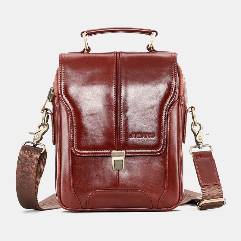 Męska Torba W Stylu Vintage Ze Skóry Wołowej Podwójna Kieszeń Na Zamek O Dużej Pojemności Torba Crossbody Outdoor Travel Wielofunkcyjna Torba Na Ramię