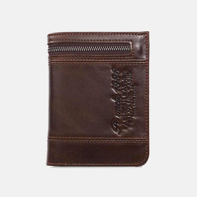 Męska Torba Z Prawdziwej Skóry Blokująca 20 Miejsc Na Karty Bifold Portfel Portmonetka Zipper Coin Bag