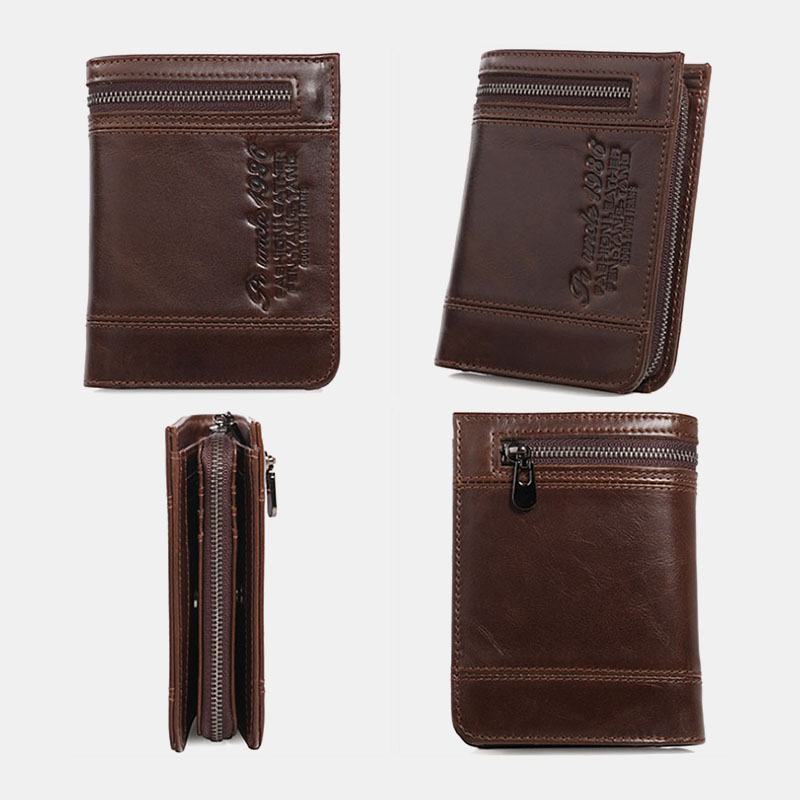 Męska Torba Z Prawdziwej Skóry Blokująca 20 Miejsc Na Karty Bifold Portfel Portmonetka Zipper Coin Bag