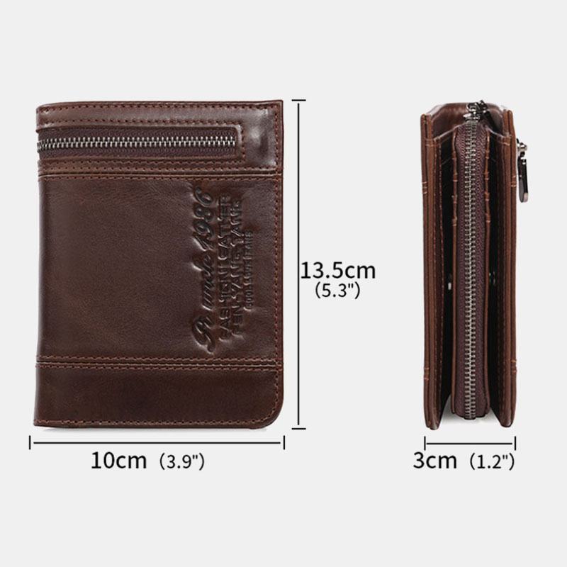 Męska Torba Z Prawdziwej Skóry Blokująca 20 Miejsc Na Karty Bifold Portfel Portmonetka Zipper Coin Bag