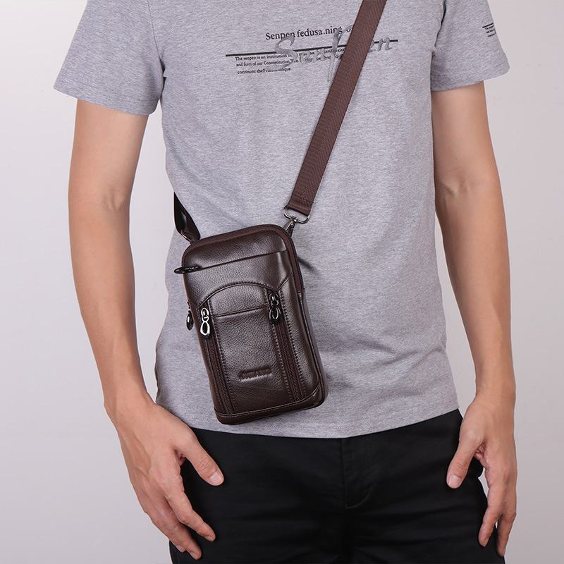 Męska Torba Z Prawdziwej Skóry Bydlęcej 6-7 Cali Torba Na Telefon Multi-carry Crossbody Torba Na Talię Z Szlufką Na Pasek