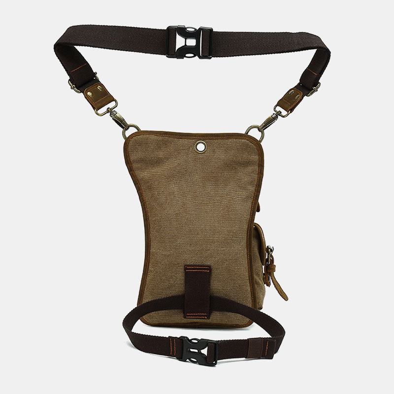 Męska Torba Z Prawdziwej Skóry I Płótna Na Rowerze Outdoor Sport Leg Bag Torba Na Ramię Crossbody