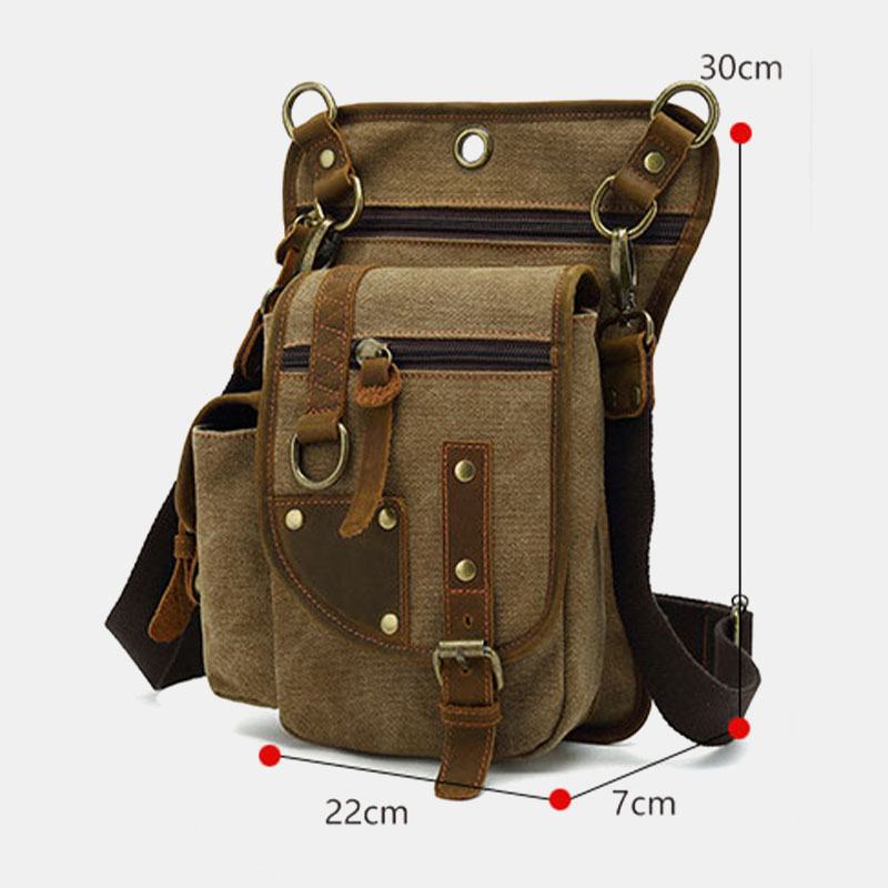 Męska Torba Z Prawdziwej Skóry I Płótna Na Rowerze Outdoor Sport Leg Bag Torba Na Ramię Crossbody