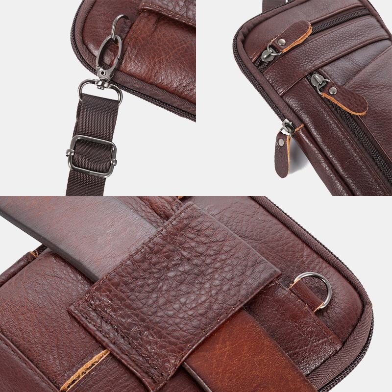 Męska Torba Z Prawdziwej Skóry Multi-carry Anti-theft 6.5-calowa Torba Na Telefon Torba Crossbody Torba Na Pas Torba Na Ramię