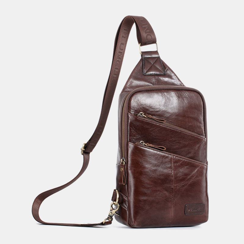 Męska Torba Z Prawdziwej Skóry Na Co Dzień Solid Business Crossbody Torba Na Ramię Torba Na Klatkę Piersiową