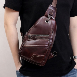 Męska Torba Z Prawdziwej Skóry O Dużej Pojemności Outdoor Casual Chest Bag Convertible Pasek Na Ramię Torba Na Ramię Z Wieloma Kieszeniami Torba Na Ramię