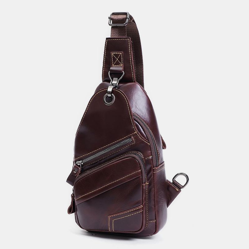 Męska Torba Z Prawdziwej Skóry O Dużej Pojemności Outdoor Casual Chest Bag Convertible Pasek Na Ramię Torba Na Ramię Z Wieloma Kieszeniami Torba Na Ramię