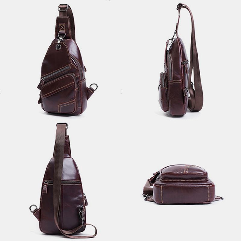 Męska Torba Z Prawdziwej Skóry O Dużej Pojemności Outdoor Casual Chest Bag Convertible Pasek Na Ramię Torba Na Ramię Z Wieloma Kieszeniami Torba Na Ramię