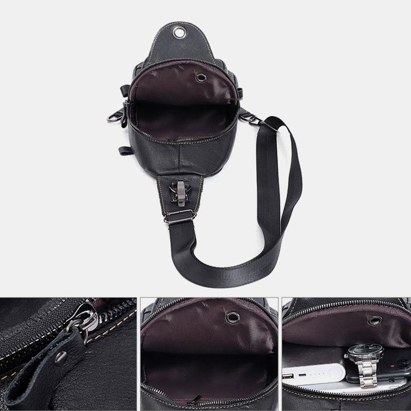 Męska Torba Z Prawdziwej Skóry O Dużej Pojemności Outdoor Casual Chest Bag Convertible Pasek Na Ramię Torba Na Ramię Z Wieloma Kieszeniami Torba Na Ramię