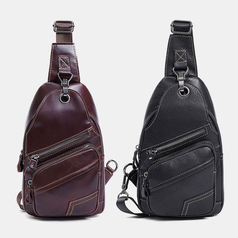 Męska Torba Z Prawdziwej Skóry O Dużej Pojemności Outdoor Casual Chest Bag Convertible Pasek Na Ramię Torba Na Ramię Z Wieloma Kieszeniami Torba Na Ramię