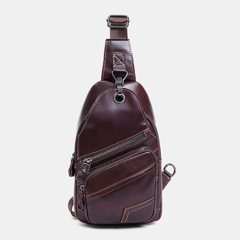 Męska Torba Z Prawdziwej Skóry O Dużej Pojemności Outdoor Casual Chest Bag Convertible Pasek Na Ramię Torba Na Ramię Z Wieloma Kieszeniami Torba Na Ramię