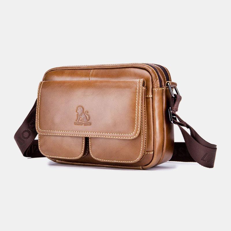 Męska Torba Z Prawdziwej Skóry O Dużej Pojemności Z Wieloma Kieszeniami Z Zabezpieczeniem Przeciw Kradzieży W Stylu Vintage Crossbody Torba Na Ramię Ze Skóry Bydlęcej