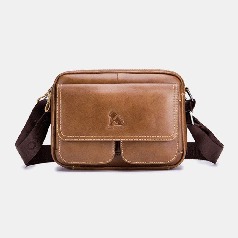 Męska Torba Z Prawdziwej Skóry O Dużej Pojemności Z Wieloma Kieszeniami Z Zabezpieczeniem Przeciw Kradzieży W Stylu Vintage Crossbody Torba Na Ramię Ze Skóry Bydlęcej