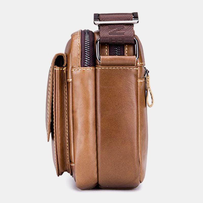 Męska Torba Z Prawdziwej Skóry O Dużej Pojemności Z Wieloma Kieszeniami Z Zabezpieczeniem Przeciw Kradzieży W Stylu Vintage Crossbody Torba Na Ramię Ze Skóry Bydlęcej