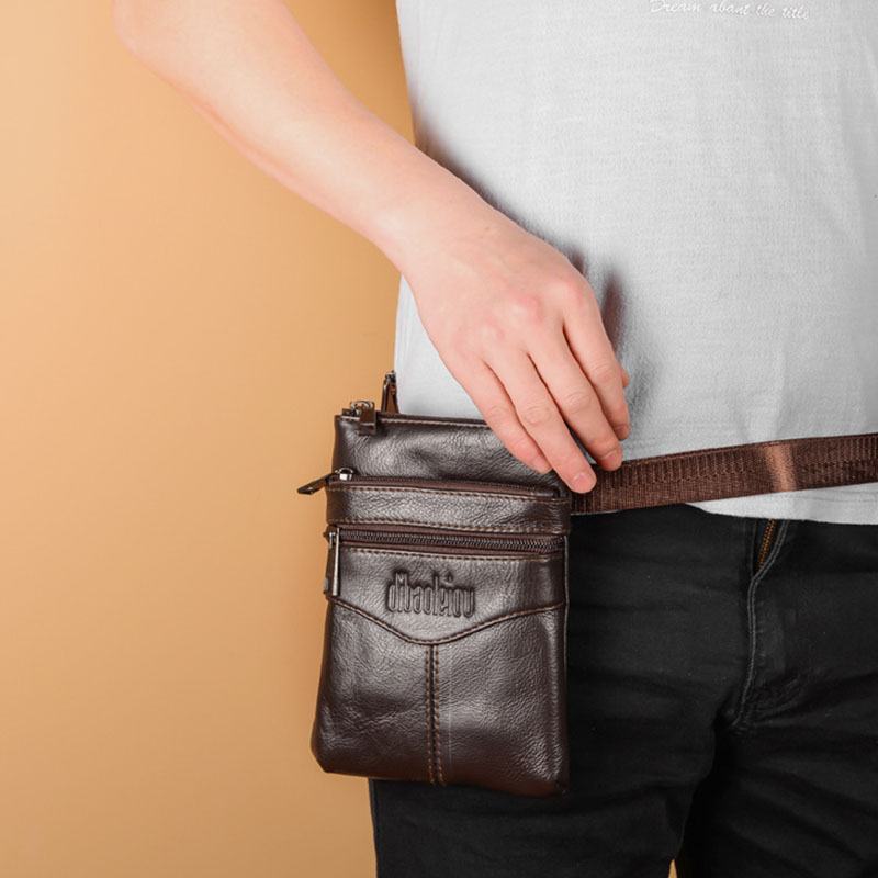 Męska Torba Z Prawdziwej Skóry Retro Business Casual 6.3 Cala Torba Na Telefon Multi-carry Torba Przez Ramię Torba Na Talię