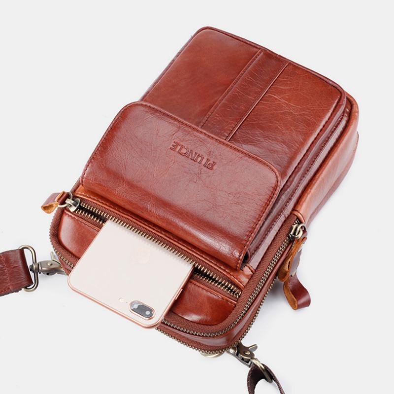 Męska Torba Z Prawdziwej Skóry Retro Business Wielofunkcyjna Torba Na Klatkę Piersiową Torba Na Ramię Cross Body