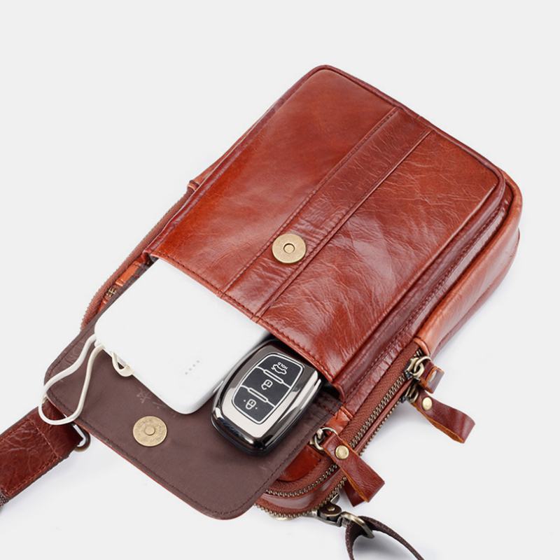 Męska Torba Z Prawdziwej Skóry Retro Business Wielofunkcyjna Torba Na Klatkę Piersiową Torba Na Ramię Cross Body