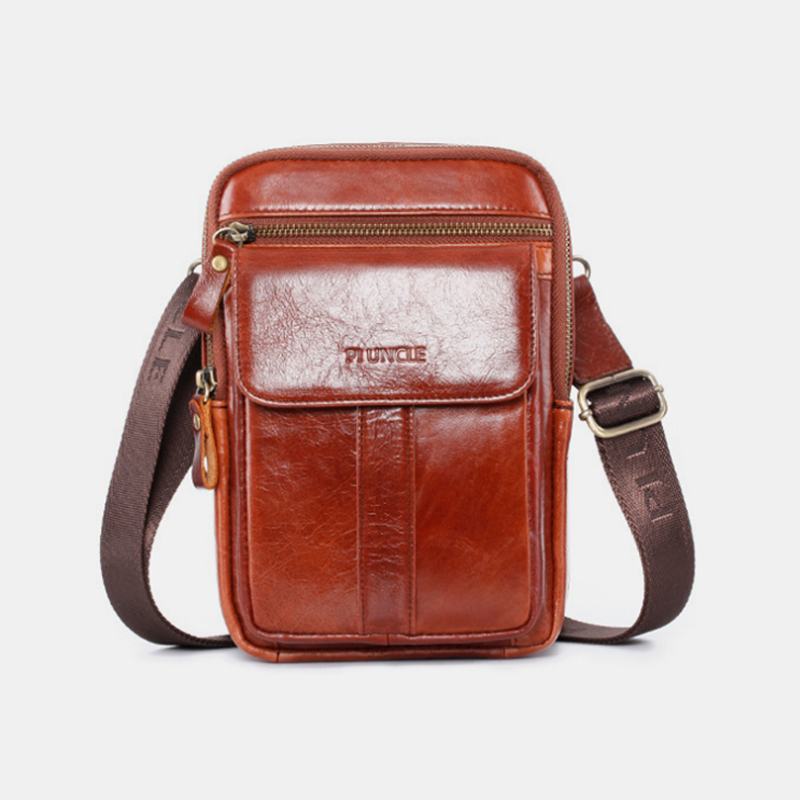 Męska Torba Z Prawdziwej Skóry Retro Business Wielofunkcyjna Torba Na Klatkę Piersiową Torba Na Ramię Cross Body