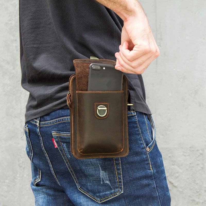 Męska Torba Z Prawdziwej Skóry Retro Casual Outdoor Multi-carry Phone Bag Torba Przez Ramię Torba Na Telefon 5.8 Cala