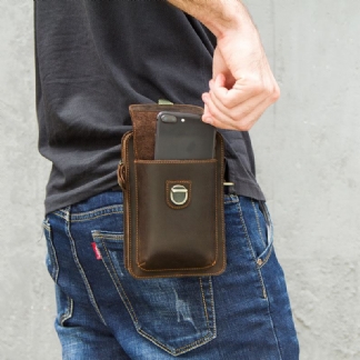 Męska Torba Z Prawdziwej Skóry Retro Casual Outdoor Multi-carry Phone Bag Torba Przez Ramię Torba Na Telefon 5.8 Cala