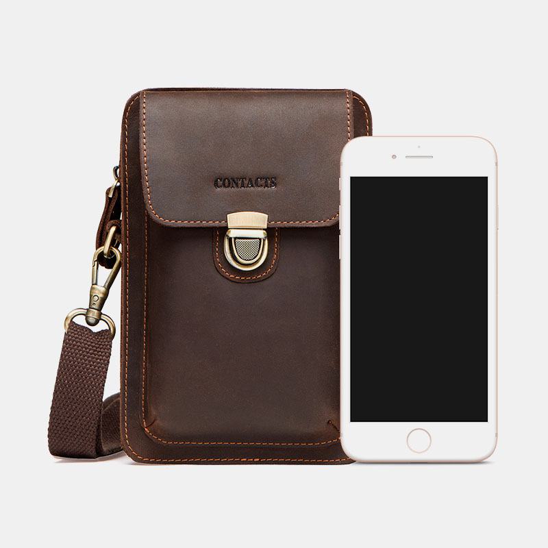 Męska Torba Z Prawdziwej Skóry Retro Casual Outdoor Multi-carry Phone Bag Torba Przez Ramię Torba Na Telefon 5.8 Cala