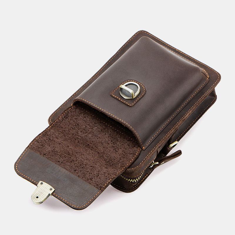 Męska Torba Z Prawdziwej Skóry Retro Casual Outdoor Multi-carry Phone Bag Torba Przez Ramię Torba Na Telefon 5.8 Cala