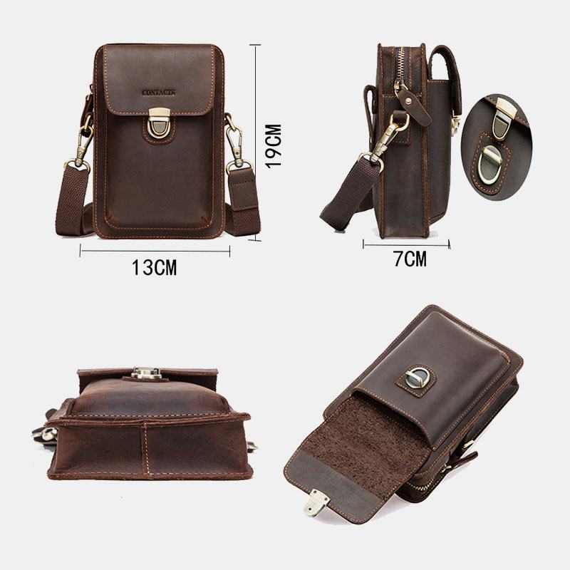 Męska Torba Z Prawdziwej Skóry Retro Casual Outdoor Multi-carry Phone Bag Torba Przez Ramię Torba Na Telefon 5.8 Cala