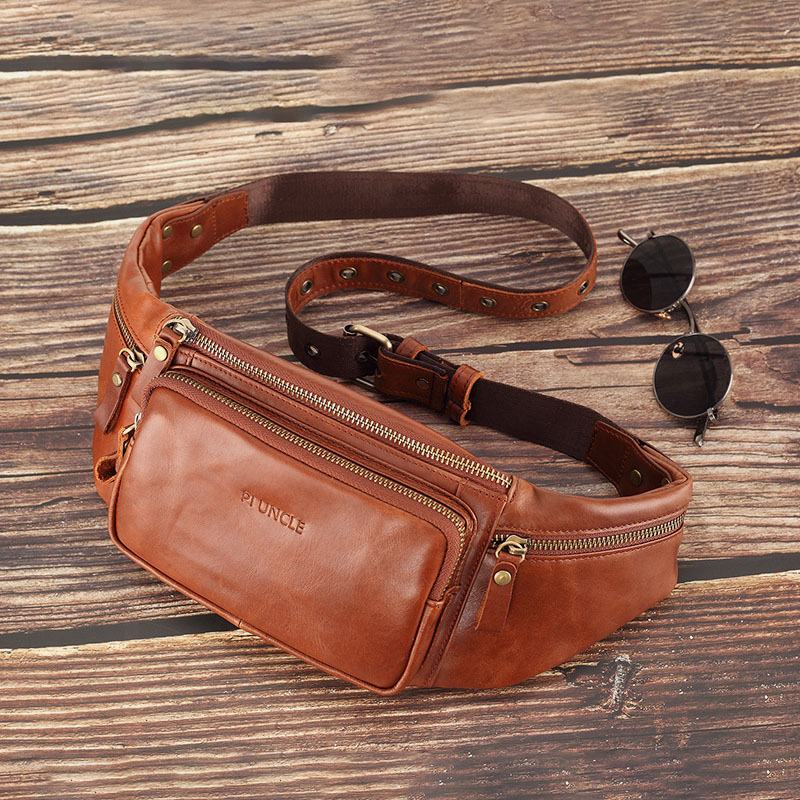 Męska Torba Z Prawdziwej Skóry Retro Sport Outdoor Multi-carry Torba Na Klatkę Piersiową Torba Na Ramię Torba Na Ramię Torba Przez Ramię