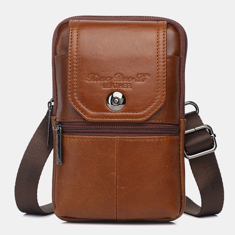 Męska Torba Z Prawdziwej Skóry W Stylu Vintage Multi-card Slot 6.5 Cala Mini Torba Na Telefon Torba Crossbody Torba Na Pas Torba Ze Skóry Bydlęcej