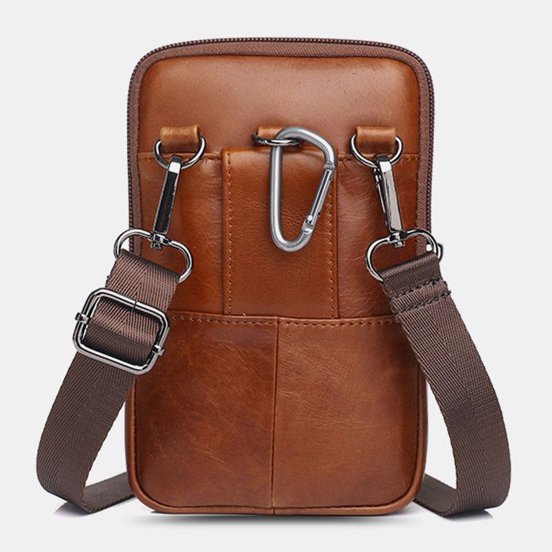 Męska Torba Z Prawdziwej Skóry W Stylu Vintage Multi-card Slot 6.5 Cala Mini Torba Na Telefon Torba Crossbody Torba Na Pas Torba Ze Skóry Bydlęcej